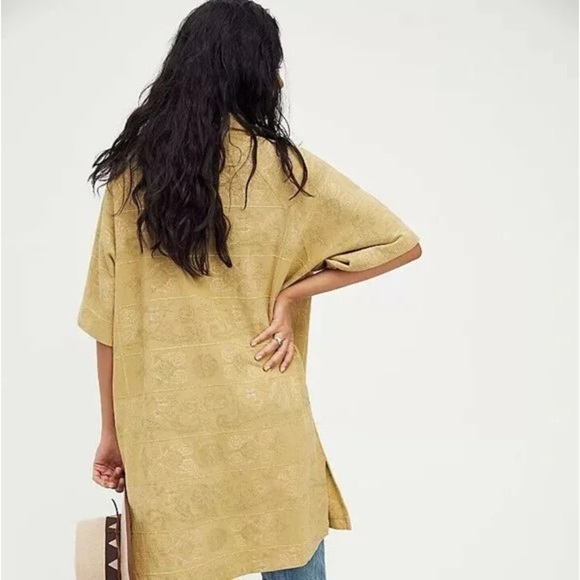 FREE PEOPLE Women's XS Yin To My Yang Tunic Top Button Down Shirt Dress Tan - Picture 2 of 16
